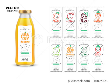 Fresh juice realistic glass bottle with labels set Fresh juice realistic glass bottle with labels set 46075640