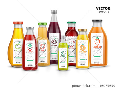 Fresh juice realistic glass canned bottle set Fresh juice realistic glass canned bottle set 46075659