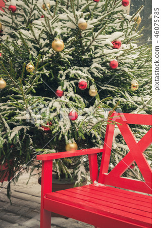 Traditional decorative red bench. Christmas. Traditional decorative red bench. Christmas. 46075785