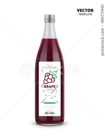 Grape juice realistic glass bottle with label 46075940