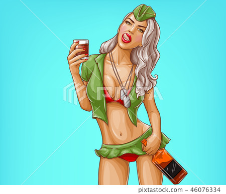 military girl with tokens and whisky drink 46076334