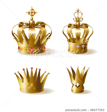 Golden royal crowns 3d realistic vector set 46077363