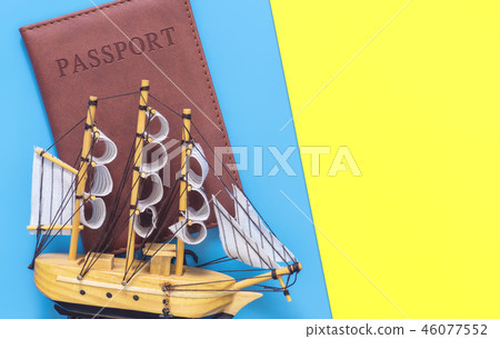 Sailing ship on blue yellow for travel concept 46077552