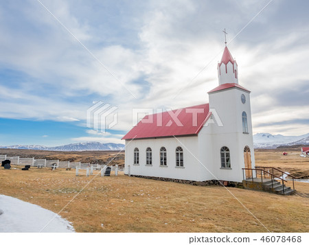 Helgafell church in winter season, Iceland 46078468