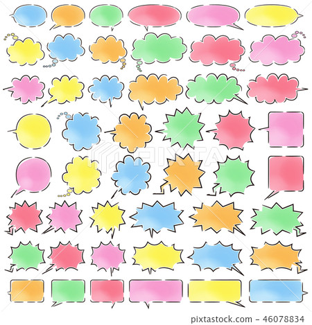 Six kinds of cartoon-style balloon basics (notebook-style line drawing space and watercolor style) 46078834