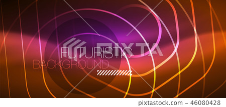 Neon glowing wave, magic energy and light motion background. Vector wallpaper template 46080428