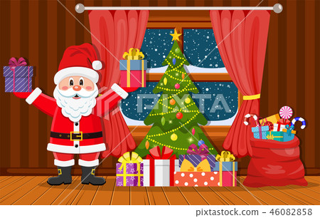 Santa Claus holding gift box - Stock Illustration [46082858] - PIXTA