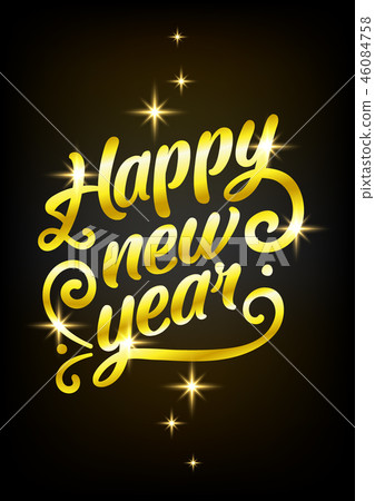 Golden Happy New Year sign 2019 Holiday Vector Illustration. Shiny Gold Lettering Composition With Golden Happy New Year sign 2019 Holiday Vector Illustration. Shiny Gold Lettering Composition With 46084758