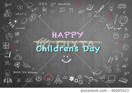 Happy children day greeting doodle on chalkboard Happy children day greeting doodle on chalkboard 46085023