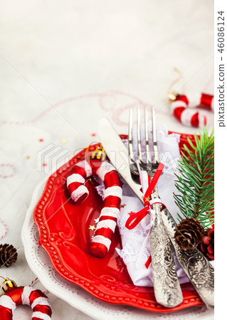 Christmas table place setting, Holiday background Christmas table place setting, Holiday background 46086124