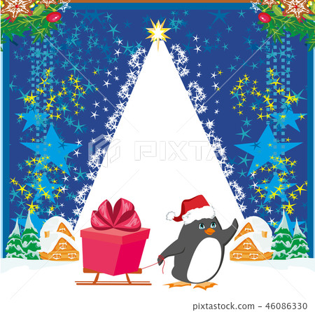 Penguin with sleds - funny Christmas card Penguin with sleds - funny Christmas card 46086330