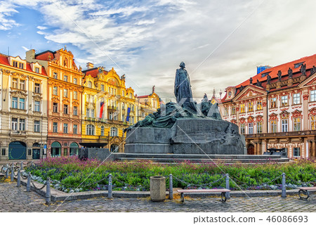 The Jan Hus Memorial in Old Town Square of Prague, Czech Republi 46086693