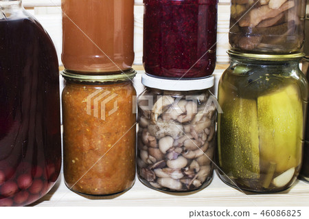 Storage shelves in pantry with homemade  46086825