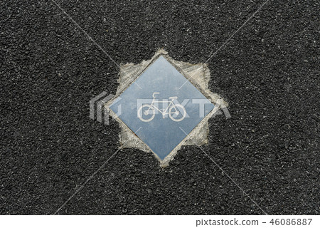 Bike lane symbol on ground Bike lane symbol on ground 46086887