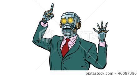 emotional speaker robot, dictatorship of gadgets. isolate on whi 46087386