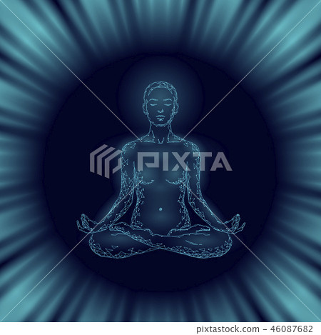 Yoga practice woman in lotus position low poly silhouette. Polygonal yoga relaxation exercise Yoga practice woman in lotus position low poly silhouette. Polygonal yoga relaxation exercise 46087682