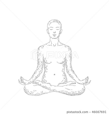 Yoga practice woman in lotus position low poly silhouette. Polygonal yoga relaxation exercise 46087691