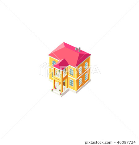 Isometric facade yellow house 46087724