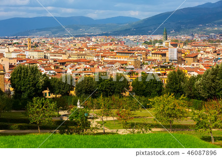 Aerial view of Florence, Italy and Boboli gardens Aerial view of Florence, Italy and Boboli gardens 46087896