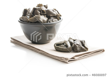 Squid ink tortellini pasta. Squid ink tortellini pasta. 46088897