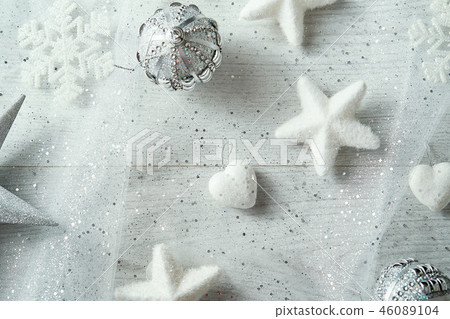 Christmas and happy new year decorations of white snowflakes on a white background. 46089104