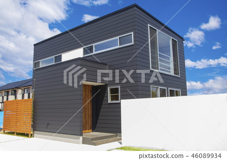 Black house _ new house, real estate, sky background Black house _ new house, real estate, sky background 46089934