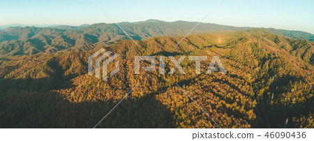 Panoramic drone shot of green hills. Thailand. 46090436