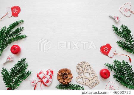 Frame made of christmas gifts, pine branches, toys 46090753