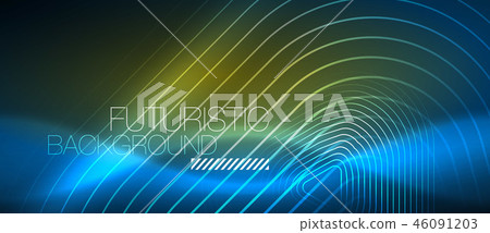 Neon glowing techno lines, hi-tech futuristic abstract background template with geometric shapes 46091203
