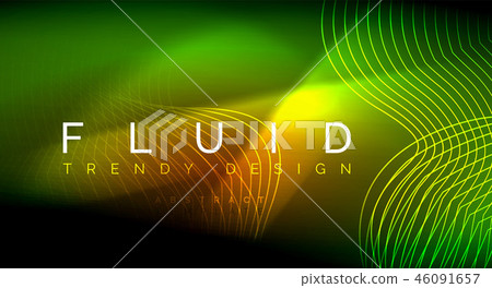 Neon glowing fluid wave lines, magic energy space light concept, abstract background wallpaper 46091657