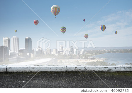 Aerostats flying over city 46092785