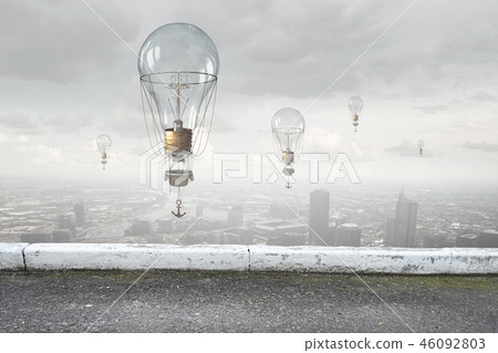 Aerostats flying over city 46092803