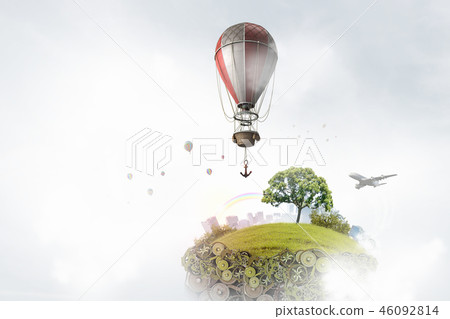 Aerostats flying over city Aerostats flying over city 46092814