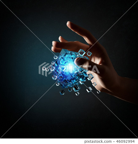 Cube in male hand Cube in male hand 46092994