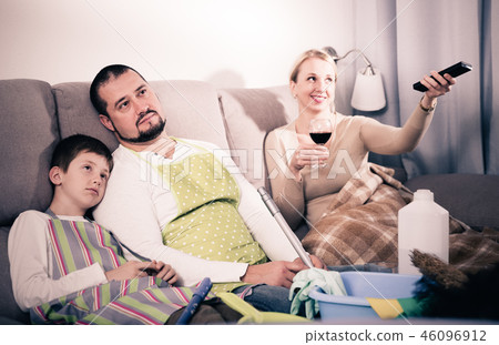 Sad man with boy with cleaning equipment 46096912