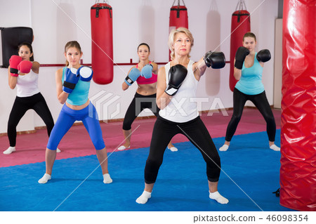 Group of fitness women are exercise box fighter Group of fitness women are exercise box fighter 46098354