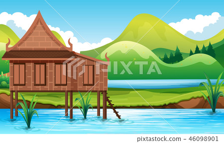 Thai style house in the water Thai style house in the water 46098901