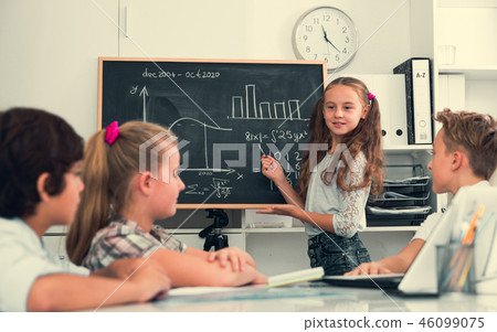 Girl discussing about mathematical formulas 46099075