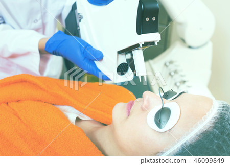 Client having professional face hair removed with laser Client having professional face hair removed with laser 46099849