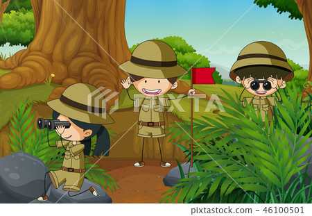 Doodle camping kids in nature 46100501