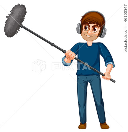 A man holding boom microphone A man holding boom microphone 46100547