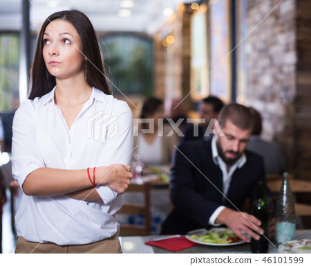 quarreled visitors female and male in restaurant quarreled visitors female and male in restaurant 46101599