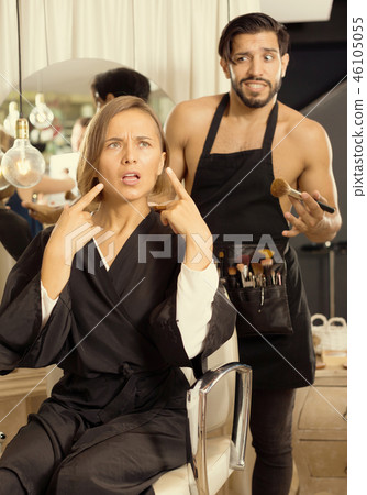 professional makeup artist with female shocked 46105055