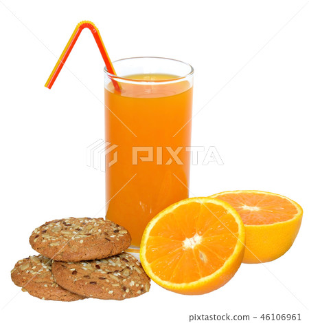 Fresh orange juice and oatmeal cookies isolated 46106961