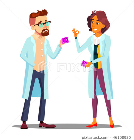 Doctor Holding Condom Packaging, Sex Education At School Vector. Isolated Cartoon Illustration 46108920