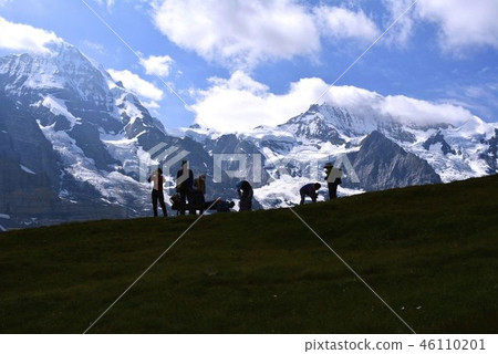 Monch and Jungfrau and Hikers 46110201