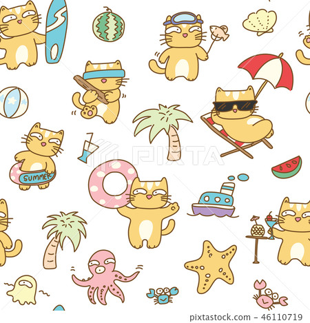 Summer cat seamless pattern background 46110719