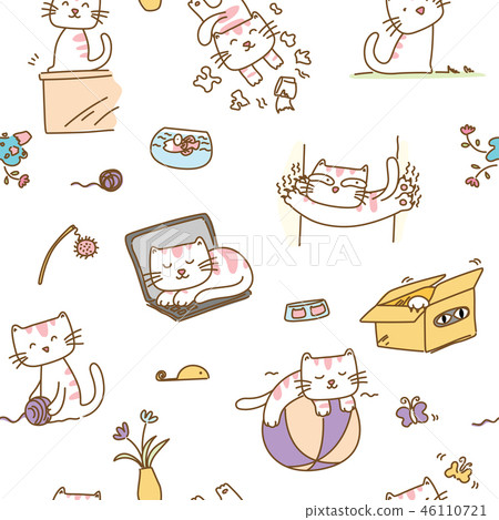 Naughty cat seamless pattern background 46110721