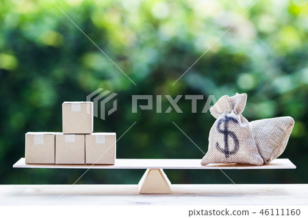 Money dollar bag and supply products on balance. Money dollar bag and supply products on balance. 46111160