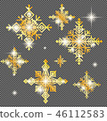 Shine golden snowflake covered with glitter on transparent background. Christmas decoration with 46112583